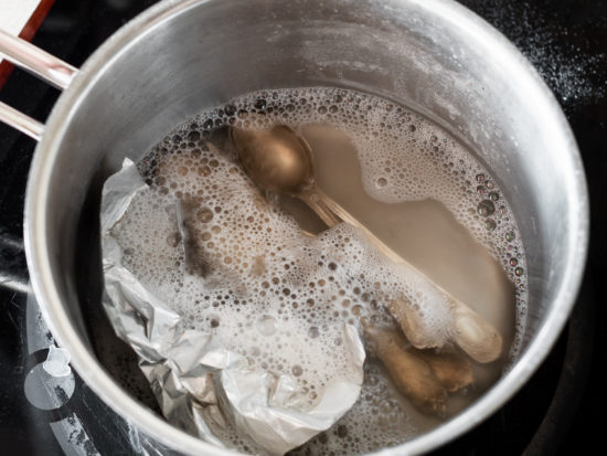 Silver in a pot of water.