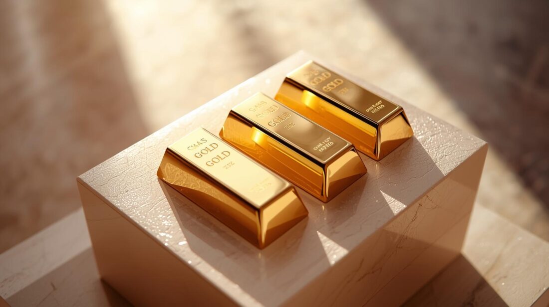 gold bars on podium in sun